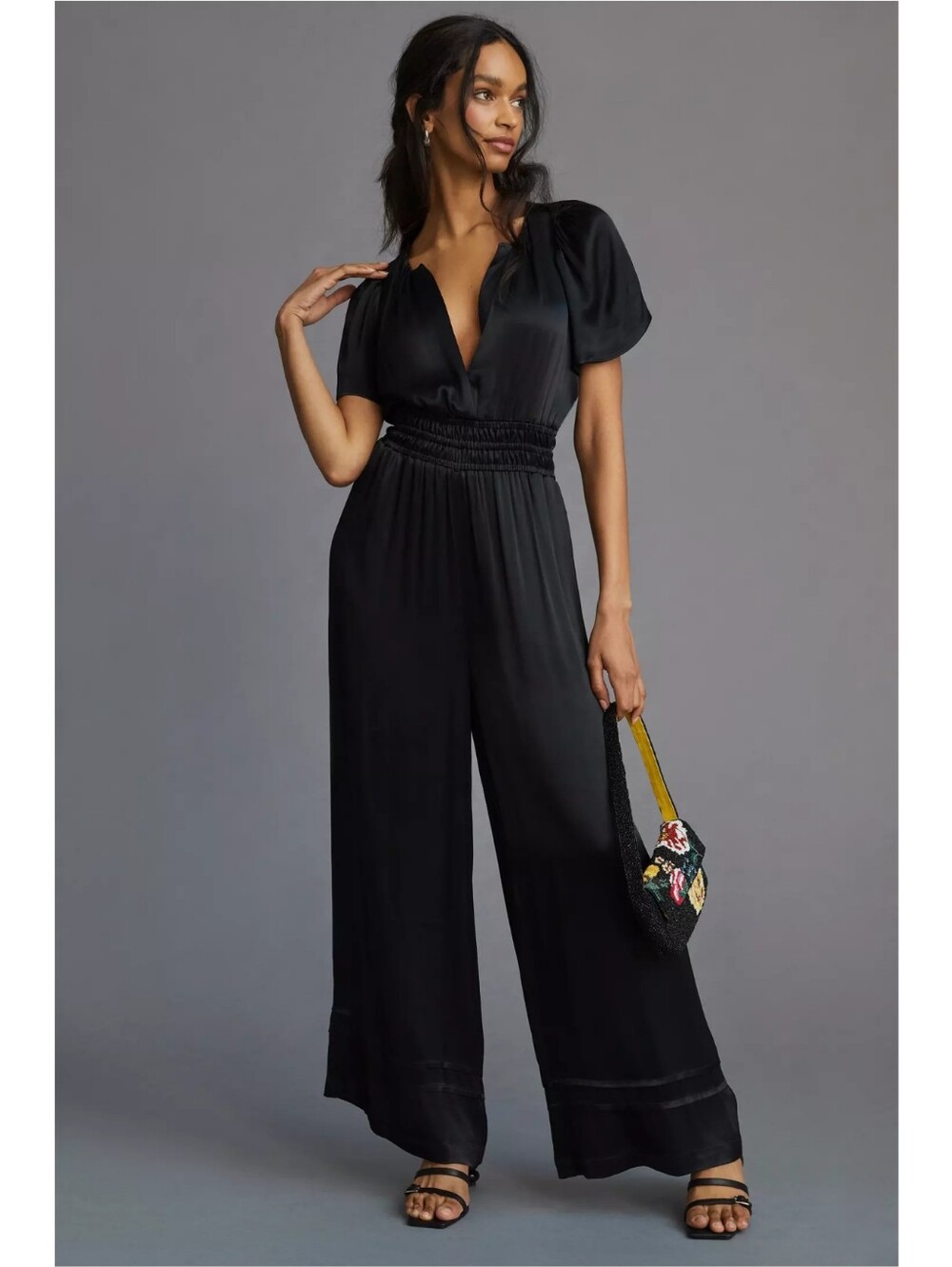 Anthropologie The Somerset Satin Jumpsuit Black Nwot